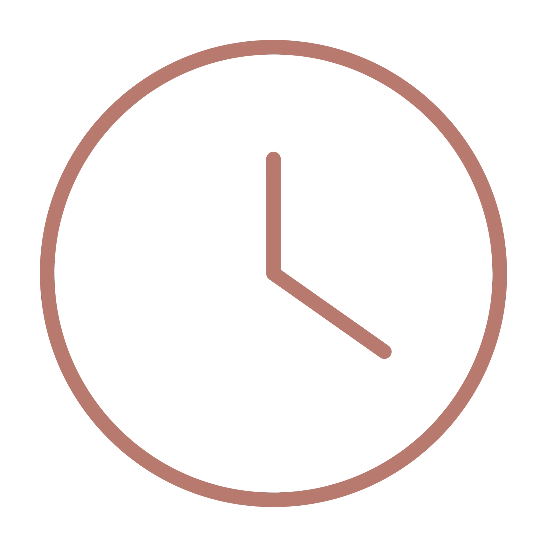 Montre simple avec un cadran rose foncé sur fond noir. Les aiguilles indiquent environ 1h10.